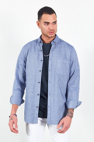Slim Fit Dar Kesim %100 Pamuk Düğmeli Yaka Oxford Indigo Erkek Gömlek Me23s116596 İndigo