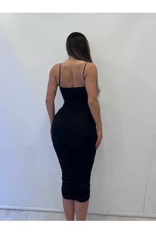 Pink Life Siyah Sandy Kumaş Full Likra Kalem Elbise Siyah