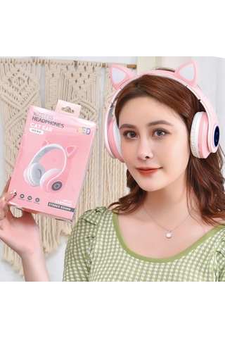 Singree Kablosuz Kulaklık - Led Işıklı Kedi Kulak Tasarımı, Bt5.0, Mikrofonlu, Tf Kart Oynatıcı