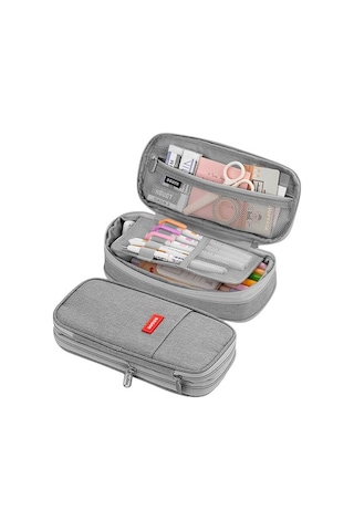 Genişletilebilir Büyük Kapasiteli Kalem Kutusu, Okul Ve Ofis İçin Pratik Kalemlik, Açık Gri Renk Gri