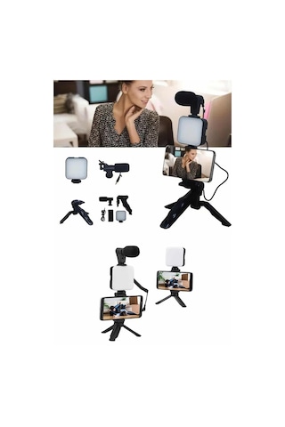 Telefon Tutucu Mikrofonlu Işıklı Youtuber Video Kayıt Cn