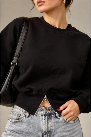 Bbbutikbasic Fermuar Detaylı Şardonlu 3 İplik Kadın Sweatshirt My3535 siyah