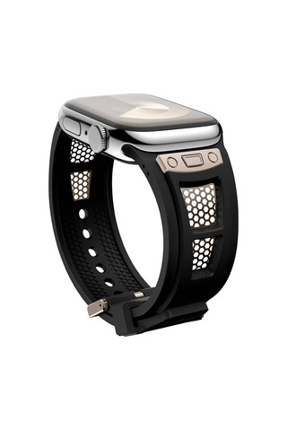 Watch 7 45mm Krd-117 Hava Alabilen Delikli Metal Süslemeli Desenli Silikon Kordon