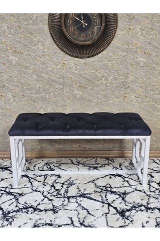 Beyaz Boyalı İçi Kareli Diktörtgen 100 Cm X 40 Cm Oturak Puf - Be Çok Renkli