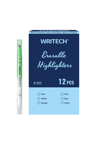 Wrıtech W-822 Silinebilir Fosforlu Kalem Pastel Yeşil - 12'li Kutu Beyaz - Gümüş