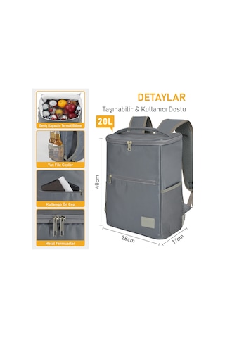 Haegs Termal Sırt Çantası Yalıtımlı Termos Soğutucu Çanta, Erkek Kadın Buzluk Çanta Soğutucu, Kamp Plaj Balıkçılık Öğle Yemeği Piknik Beslenme Yemek Taşıma Çantası Duman Gri