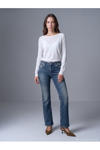 Dilvin 72353 Düşük Bel Likralı Flare Jean-tint Kırmızı