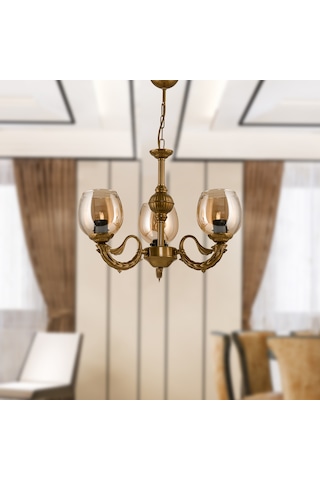 Dede Üç Kollu Riga Zamak Avize Eskitme Bal Camlı