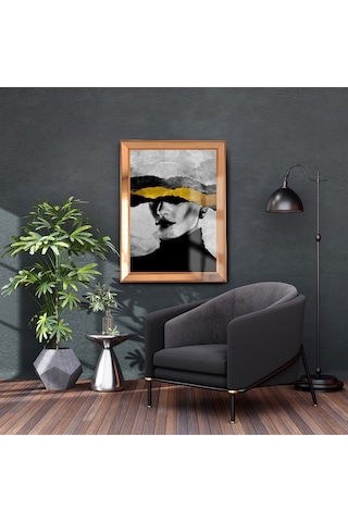 Gold Çerçeveli Varak Detaylı Gold Black Kadın Cam Ayna Çerçeveli Tablo