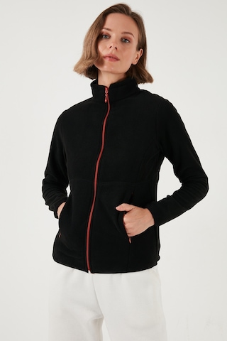 Lela Slim Fit Anti-Pilling Tüylenme Yapmayan Fermuarlı  Polar Bayan Hırka 5907012 Siyah