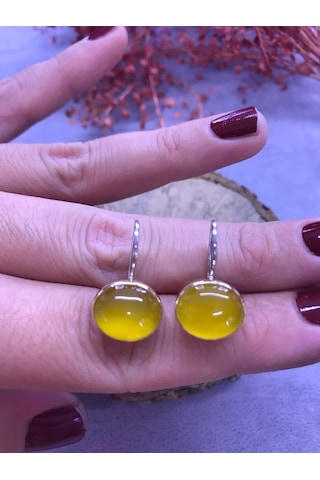 Nisa Gümüş Sarı Akik Taşlı Gümüş Küpe 925 Ayar N11.80339