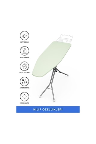 Ütü Masası Kılıfı Örtüsü Bezi, Yeşil Eskitme Desenli Süngerli Ve Keçeli, Yanmaz, Ayarlanabilir 48x138 Cm