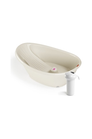 Okbaby Bebek Banyo Seti Banyo Seti Bella Bebek Banyo Seti Dijital Termometreli Çift Yönlü Bebek Küveti & Splash Bebek Duşu K. Beyaz