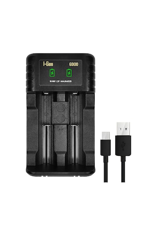 I-gen Batteries G300 Akıllı Ni-mh Pil Şarj Cihazı, Type-c Girişli 2 Slot Hızlı Şarj Aleti, Aa / Aaa / C / D Şarjlı Pil Uyumlu