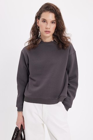 Tudors Kadın Oversize Geniş Kesim Pamuklu Bisiklet Yaka Füme Sweatshirt-39927 Füme