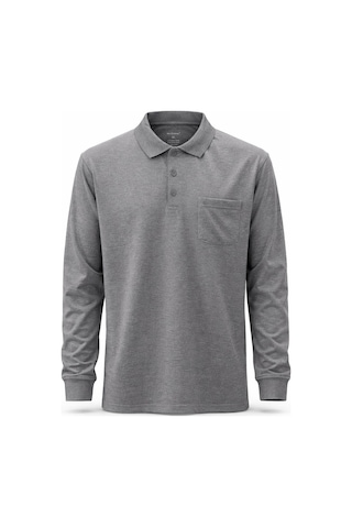 Ercan Büyük Beden Erkek Polo Yaka Uzun Kol Penye Sweatshirt - 7523 Gri