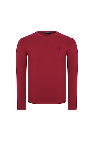 T9588 Dewberry Bisiklet Yaka Uzun Kol T-shırt-bordo
