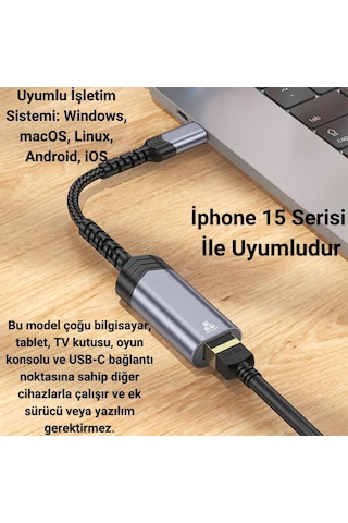 Coofbe 1000 Mbps Type-c To Rj45 Dönüştürücü Type-c Otg Type-c İnternet Dönüştürücü Hub Lan Adaptör
