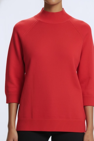 On Oversize 3/4 Kol Minimalist Kadın Kazak - Günlük Şıklık Kırmızı