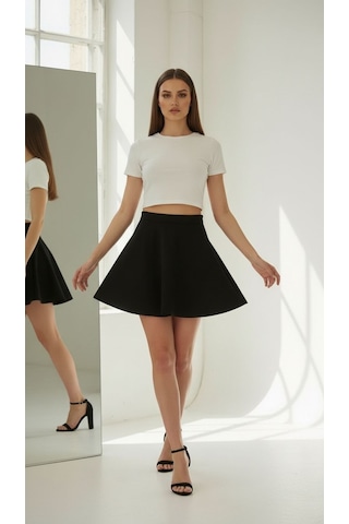 Yarım Kollu Crop Top T-shirt Ekru