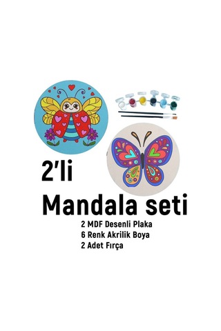 2li Mandala Boyama Seti- 2 Desenli Plaka-6 Renk Akrilik Boya-2 Ad