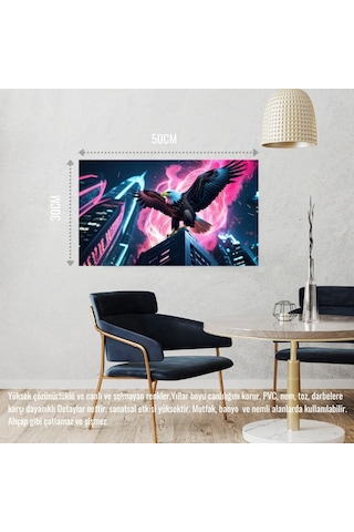 Kartal Fütüristik Bir Şehirde Neon Parıltı Stili 04 Çerçevesiz 50x30 Cm Pvc Tablo