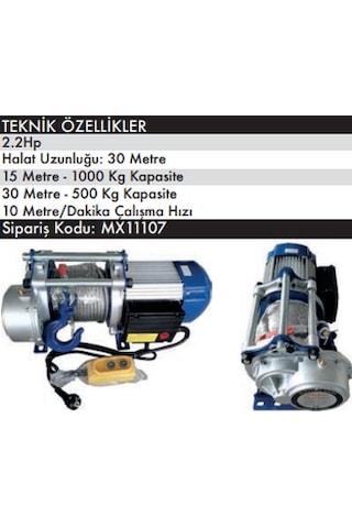 Max Extra Elektrikli Pratik Vinç 500-1000 Kg 220 Volt 15-30 Metre Mx11107