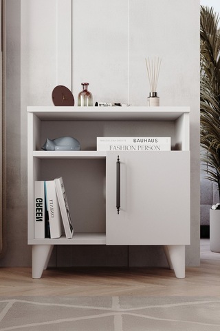 Enda Home Kommen Kapaklı 2 Bölmeli Komodin Yan Sehpa Beyaz