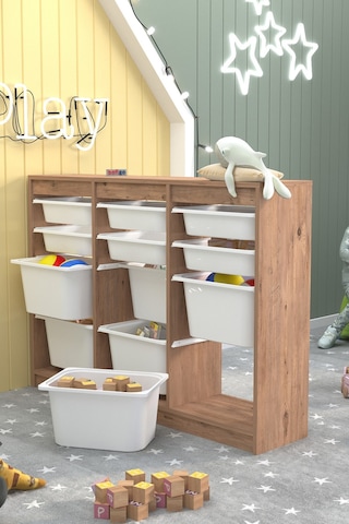 12 Sepetli Dolap Çok Amaçlı Dolap Oyuncak Dolabı Lara Çam Kahverengi