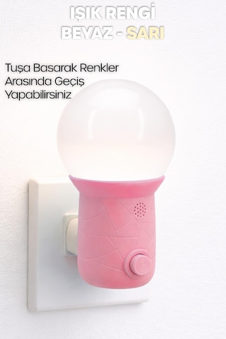 Gece Lambası Kubbe Tip 2 Mod Sarı-beyaz Işık Tuşlu Koridor Hol Işığı Uyuma Işığı Pembe Gc11 Pembe