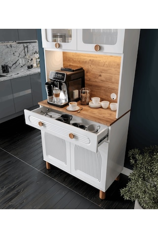 Rosa Kahve Köşesi - 93 Cm Mdf Mutfak Dolabı - Led Aydınlatmalı...