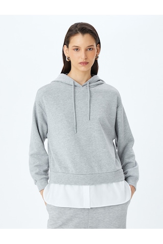 Koton Çift Kumaş Kullanımlı Üç İplik Kapüşonlu Oversize Sweatshirt Gri 5sak30027ek Gri