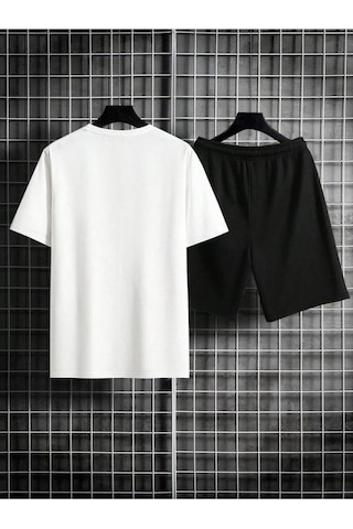 Unisex Oversize New York Baskılı Bisiklet Yaka T-shirt Şort Beyaz- Siyah