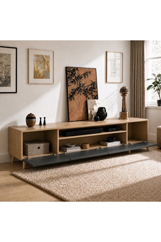 Legno Premium 180cm Modern Tv Ünitesi Safir-ant Antrasit - Safir Meşe