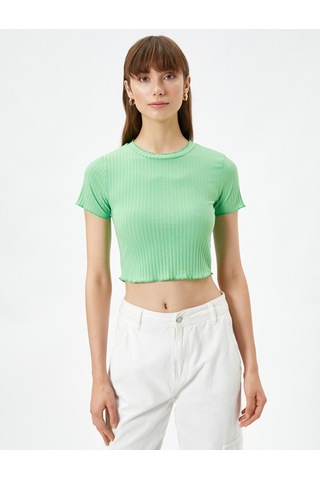 Koton Crop Tişört Kısa Kollu Dik Yaka Yeşil 3sak50007ek