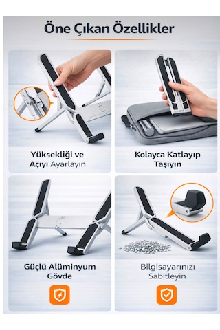 Ayarlanabilir Alüminyum Laptop Ve Tablet Standı Katlanabilir Hava Akışı Destekli Taşınabilir Stand