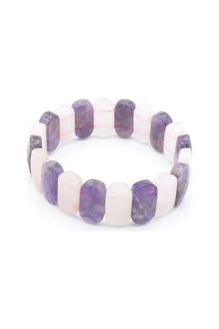 Murty99 Oval Hakiki Pembe Kuvars Ametist Taşı Bileklik Mor