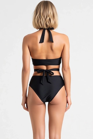 Benerly Kadın Bikini Takımı Bralette Halter Yaka Yüksek Bel Slip Kapsız Ö Siyah