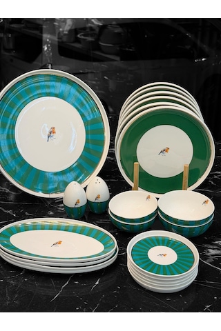 Green Bird 23 Parça Porselen Kahvaltı Takımı Gold-5288 Çok Renkli