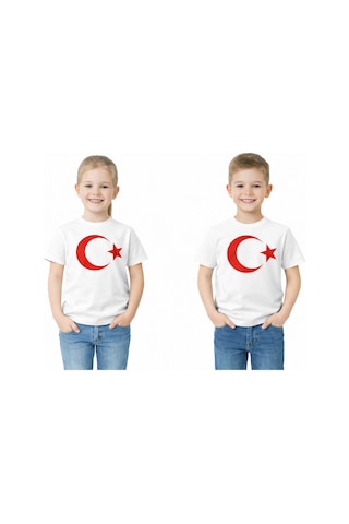 Zuzumax Ataş Çocuk Bayraklı Tişört Kırmızı & Beyaz Renk 23 Nisan, 19 Mayıs, 29 Ekim Özel Pamuklu Kısa Kol