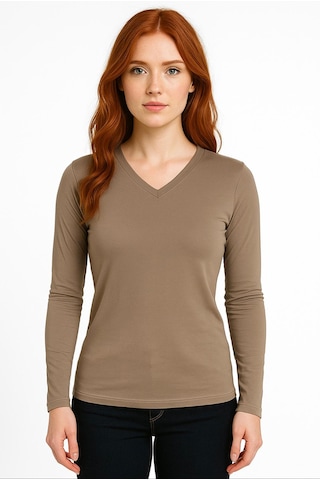 Axxel Kadın Toprak Rengi Uzun Kollu Unisex Kalıp T-shirt-d236-k Toprak