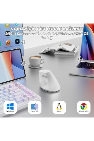 İ300 Kablosuz Ergonomik Dikey Mouse- 84gr-sessiz Tıklama- 57 Açı-16.000 Dpı Diğer