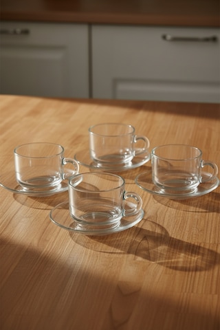 Puretea 12 Parça Cam Çay Seti 210 Ml Bardak & Tabak Beyaz