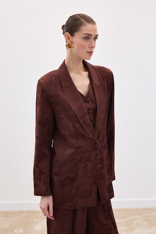 Sateen Jakarlı Uzun Ceket - Kahve-136767 Kahve