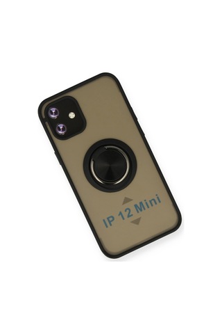 Cosmotex Newface Apple iPhone Uyumlu 12 Mini Kılıf Montreal Yüzüklü Silikon Kapak - Siyah