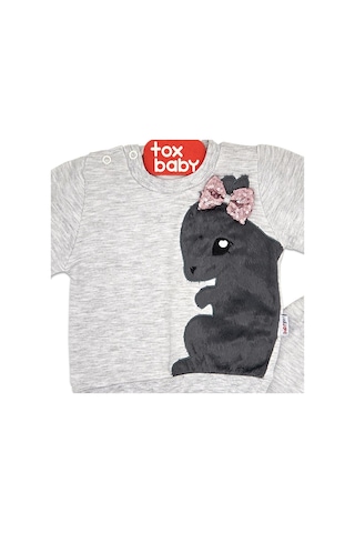 Toxtoys (2 Parça) Tavşan Nakışlı Gri Bebek Takım (3,6,9 Ay) Gri
