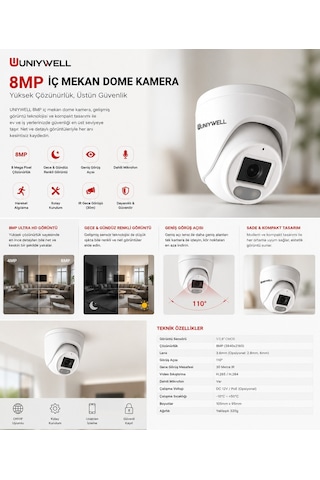 Unıywell Unw-517v-ıp5d 8 Mp 4k Dahili Poe Sesli İp Dome Kamera