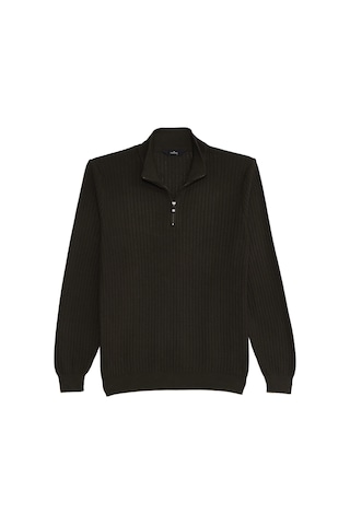 Tudors Erkek Slim Fit Dar Kesim Dik Yaka Fermuarlı Koyu Haki Kazak-39423 Koyu Haki