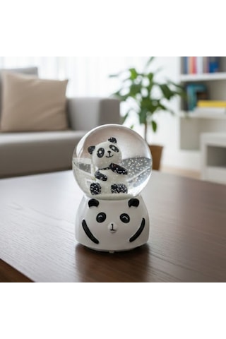 Pilli Işıklı Müzikli Kar Küresi Sevimli Panda Figürlü Eğlenceli M