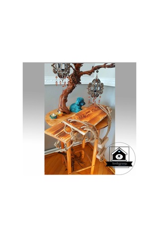 Raf - Walnut Masif Duvar Rafı - Jüt Raf - Kitaplık - Çiçeklik